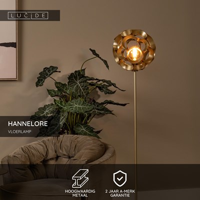 Lucide HANNELORE - Vloerlamp - Ø 30 cm - 1xE27 - Mat Goud / Messing